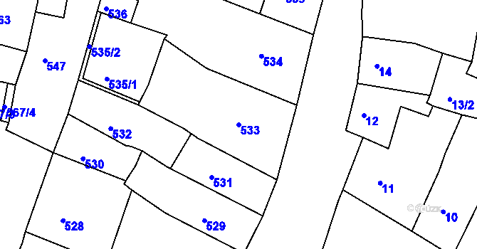 Parcela st. 533 v KÚ Kadaň, Katastrální mapa