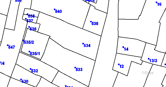 Parcela st. 534 v KÚ Kadaň, Katastrální mapa
