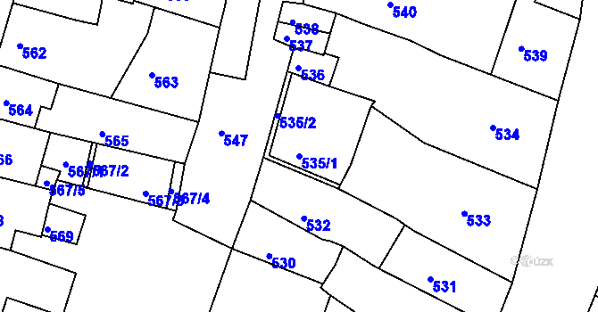 Parcela st. 535/1 v KÚ Kadaň, Katastrální mapa