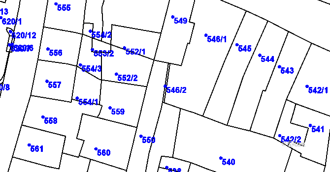 Parcela st. 546/2 v KÚ Kadaň, Katastrální mapa
