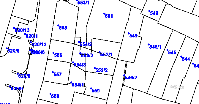 Parcela st. 552/1 v KÚ Kadaň, Katastrální mapa