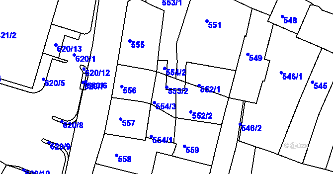 Parcela st. 553/2 v KÚ Kadaň, Katastrální mapa