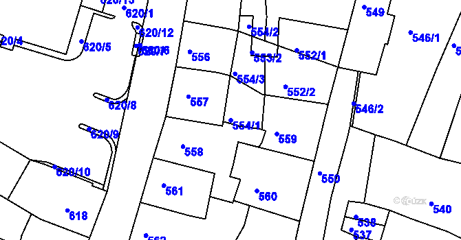 Parcela st. 554/1 v KÚ Kadaň, Katastrální mapa
