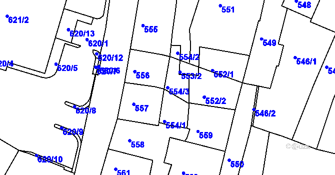 Parcela st. 554/3 v KÚ Kadaň, Katastrální mapa