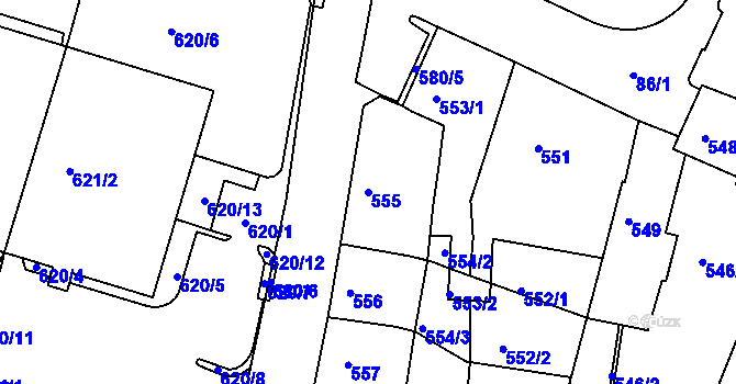 Parcela st. 555 v KÚ Kadaň, Katastrální mapa