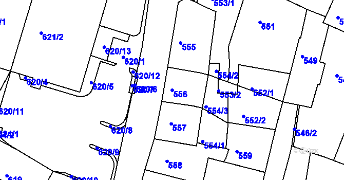 Parcela st. 556 v KÚ Kadaň, Katastrální mapa
