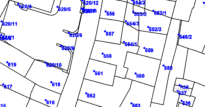 Parcela st. 558 v KÚ Kadaň, Katastrální mapa