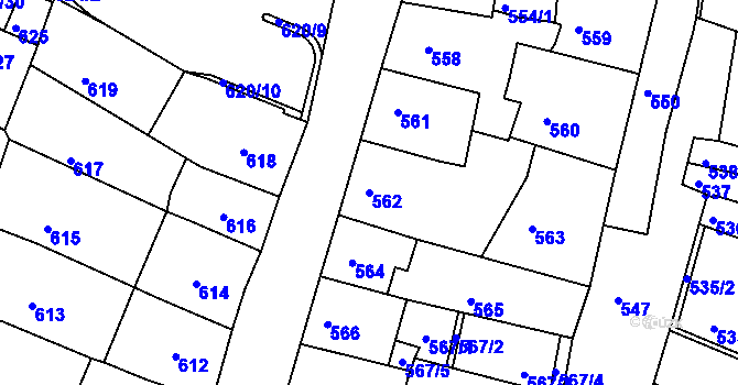 Parcela st. 562 v KÚ Kadaň, Katastrální mapa