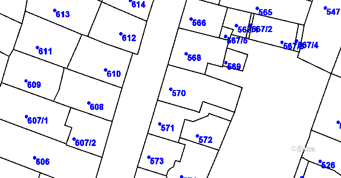 Parcela st. 570 v KÚ Kadaň, Katastrální mapa