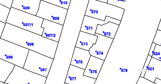 Parcela st. 573 v KÚ Kadaň, Katastrální mapa