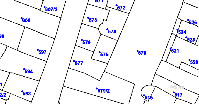 Parcela st. 575 v KÚ Kadaň, Katastrální mapa