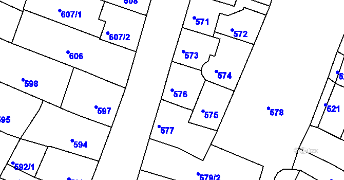 Parcela st. 576 v KÚ Kadaň, Katastrální mapa