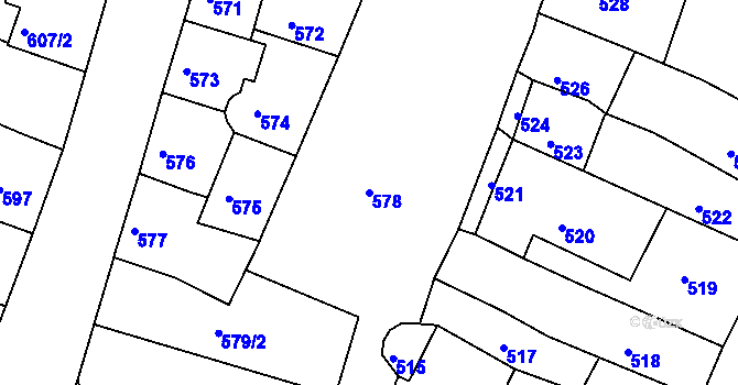 Parcela st. 578 v KÚ Kadaň, Katastrální mapa