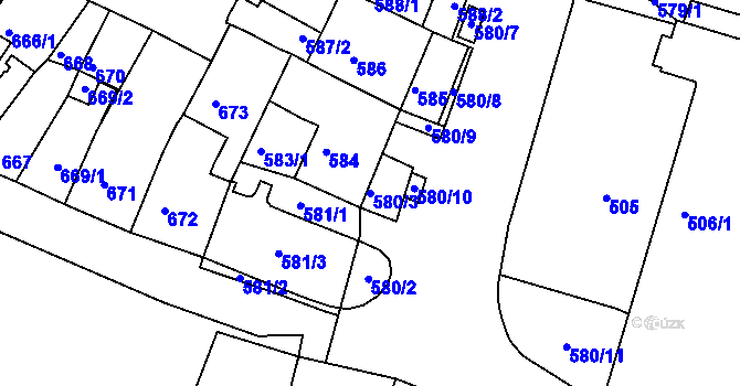 Parcela st. 580/3 v KÚ Kadaň, Katastrální mapa