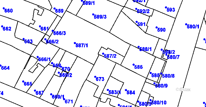 Parcela st. 587/2 v KÚ Kadaň, Katastrální mapa