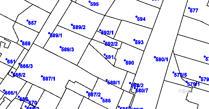 Parcela st. 591 v KÚ Kadaň, Katastrální mapa