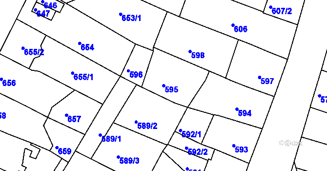 Parcela st. 595 v KÚ Kadaň, Katastrální mapa