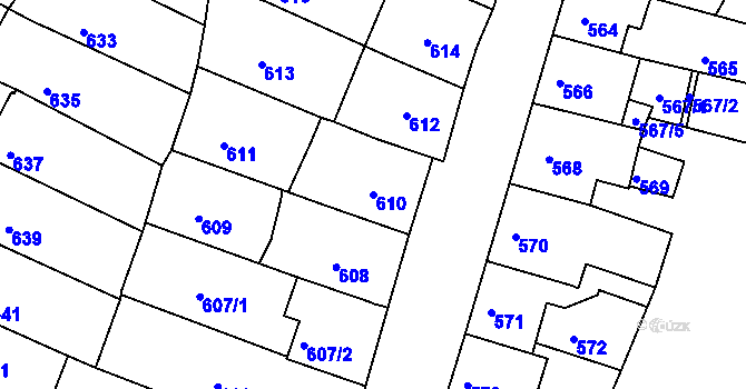 Parcela st. 610 v KÚ Kadaň, Katastrální mapa