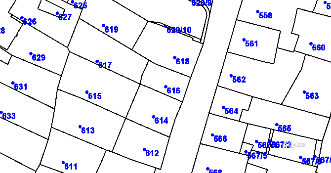 Parcela st. 616 v KÚ Kadaň, Katastrální mapa