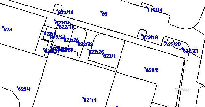 Parcela st. 622/1 v KÚ Kadaň, Katastrální mapa