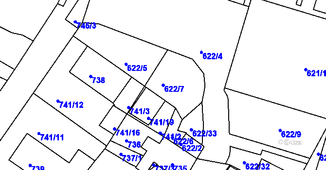 Parcela st. 622/7 v KÚ Kadaň, Katastrální mapa