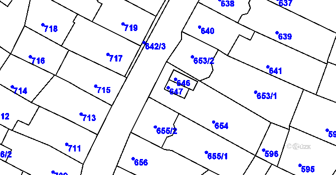 Parcela st. 647 v KÚ Kadaň, Katastrální mapa