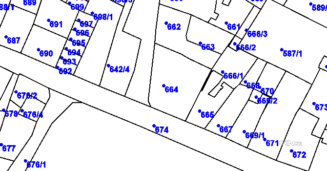 Parcela st. 664 v KÚ Kadaň, Katastrální mapa