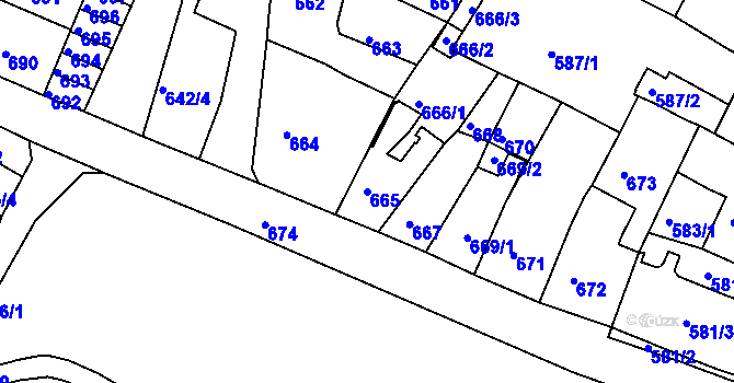 Parcela st. 665 v KÚ Kadaň, Katastrální mapa