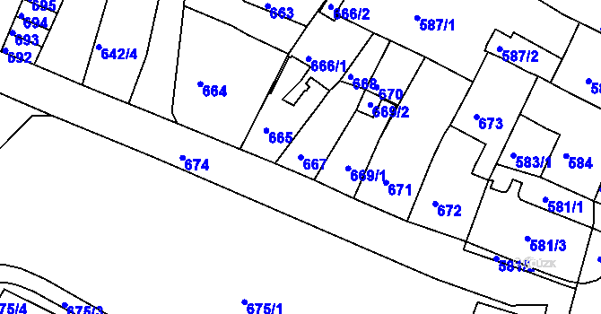 Parcela st. 667 v KÚ Kadaň, Katastrální mapa