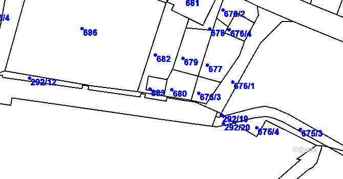Parcela st. 680 v KÚ Kadaň, Katastrální mapa