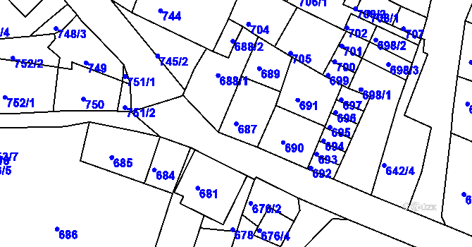 Parcela st. 687 v KÚ Kadaň, Katastrální mapa