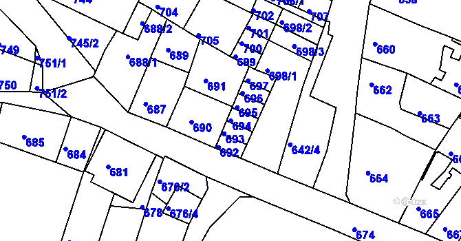 Parcela st. 694 v KÚ Kadaň, Katastrální mapa