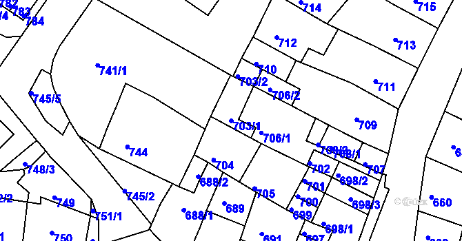 Parcela st. 703/1 v KÚ Kadaň, Katastrální mapa