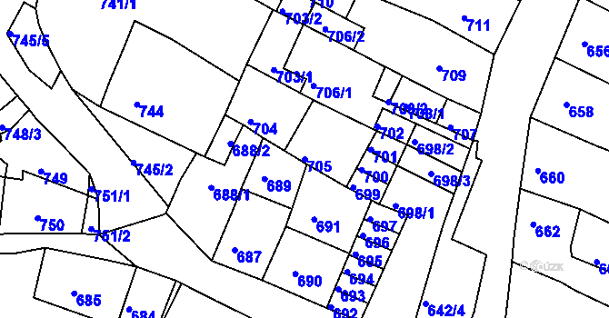 Parcela st. 705 v KÚ Kadaň, Katastrální mapa