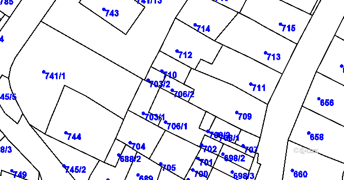 Parcela st. 706/2 v KÚ Kadaň, Katastrální mapa