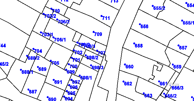 Parcela st. 707 v KÚ Kadaň, Katastrální mapa