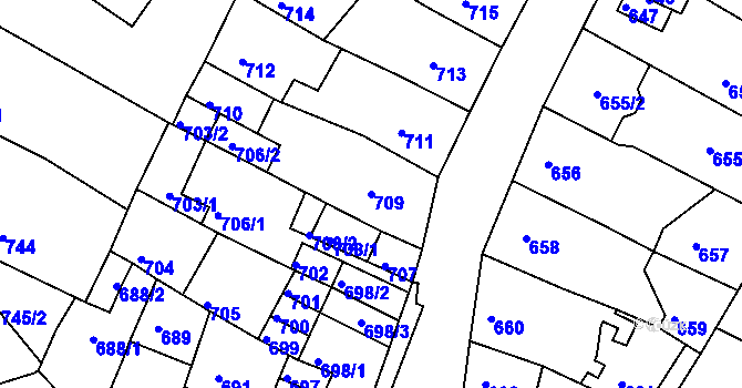 Parcela st. 709 v KÚ Kadaň, Katastrální mapa