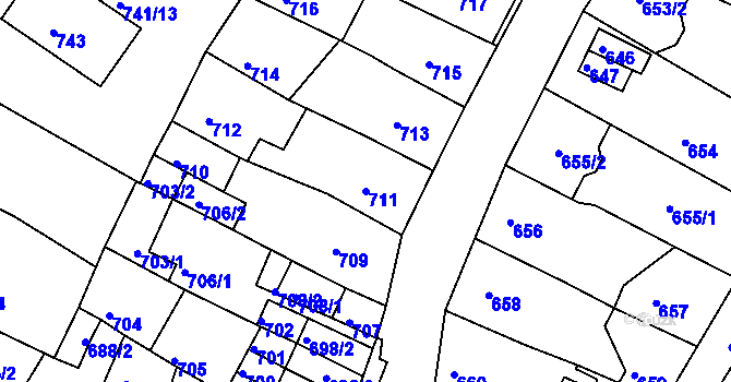 Parcela st. 711 v KÚ Kadaň, Katastrální mapa