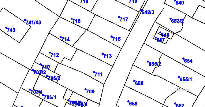Parcela st. 713 v KÚ Kadaň, Katastrální mapa