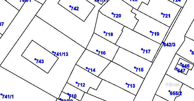 Parcela st. 716 v KÚ Kadaň, Katastrální mapa