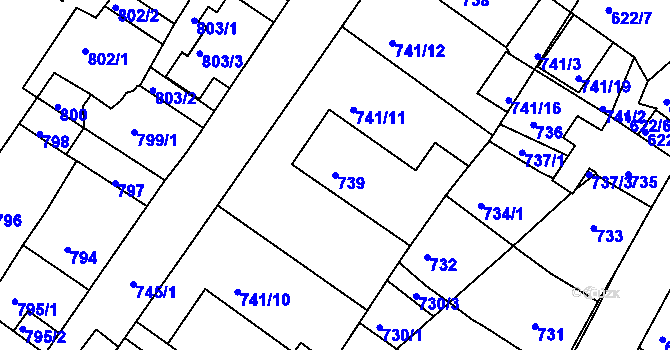 Parcela st. 739 v KÚ Kadaň, Katastrální mapa