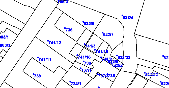 Parcela st. 741/3 v KÚ Kadaň, Katastrální mapa