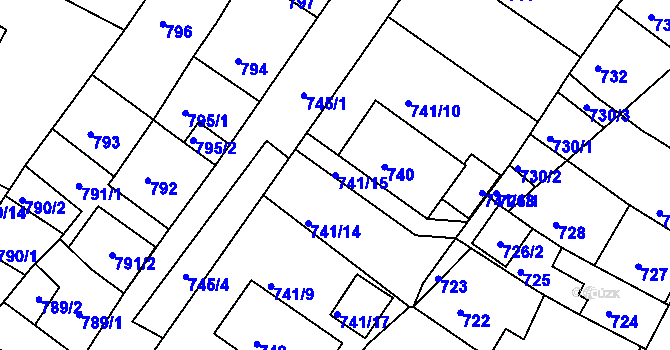 Parcela st. 741/15 v KÚ Kadaň, Katastrální mapa