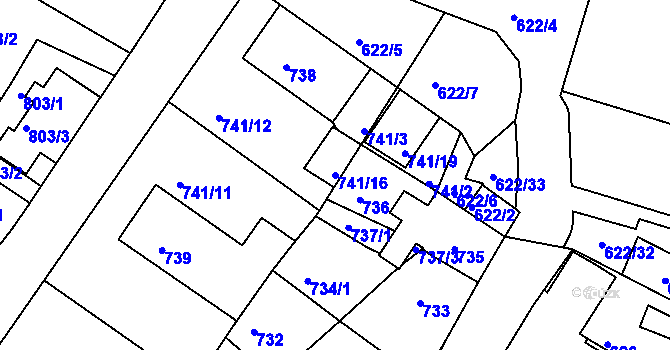 Parcela st. 741/16 v KÚ Kadaň, Katastrální mapa