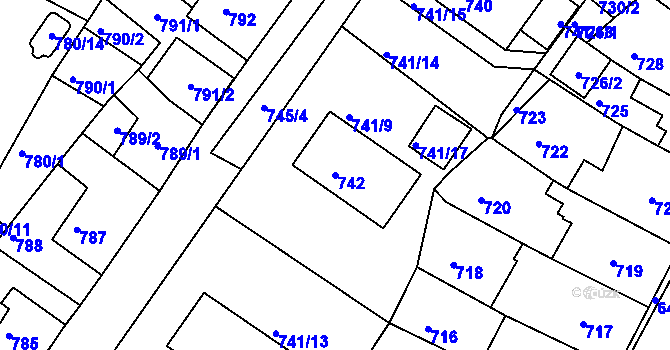 Parcela st. 742 v KÚ Kadaň, Katastrální mapa