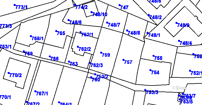 Parcela st. 759 v KÚ Kadaň, Katastrální mapa