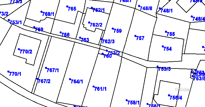 Parcela st. 760 v KÚ Kadaň, Katastrální mapa