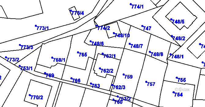 Parcela st. 762/1 v KÚ Kadaň, Katastrální mapa