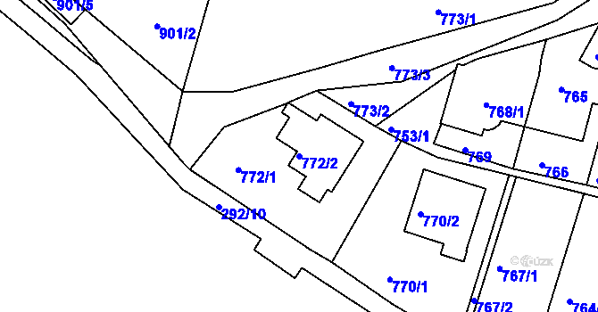 Parcela st. 772/2 v KÚ Kadaň, Katastrální mapa