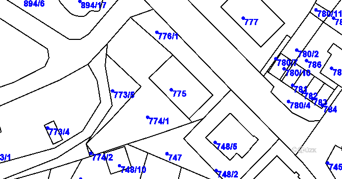 Parcela st. 775 v KÚ Kadaň, Katastrální mapa